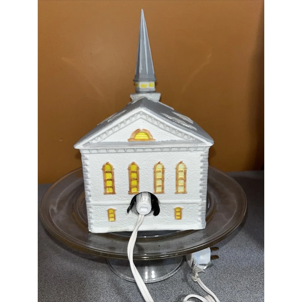 Vintage 1993 Lemax Dickensville Porcelain Lighted House Church Steeple